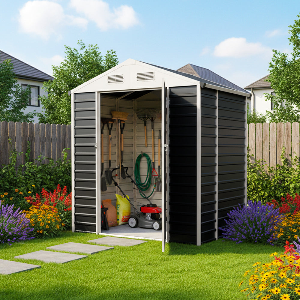 6ft Metal Lockable Garden Storage Shed Apex Roof Ventilated