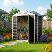 6ft Metal Lockable Garden Storage Shed Apex Roof Ventilated