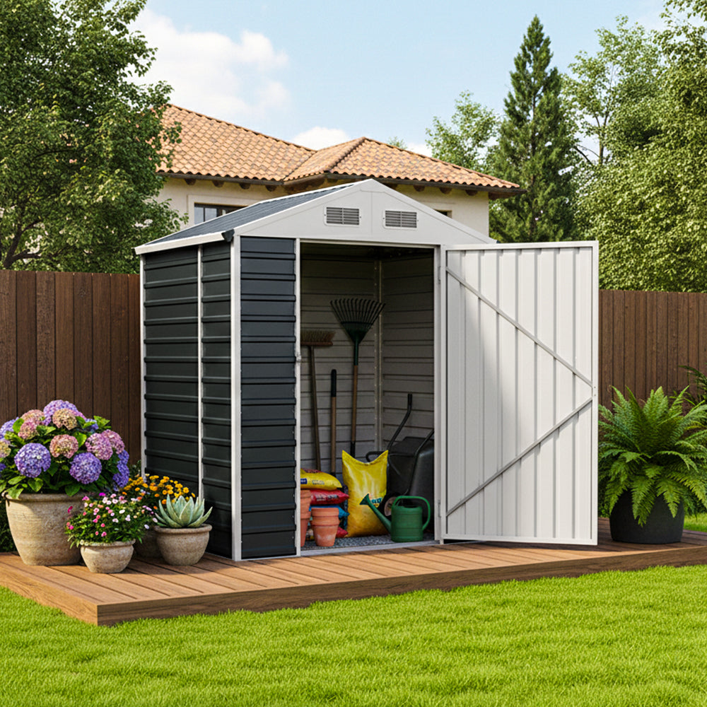 6ft Metal Lockable Garden Storage Shed Apex Roof Ventilated