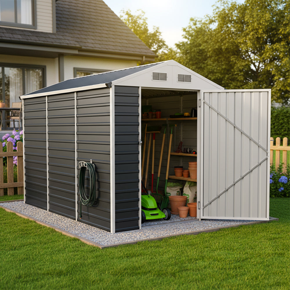 6ft Metal Lockable Garden Storage Shed Apex Roof Ventilated