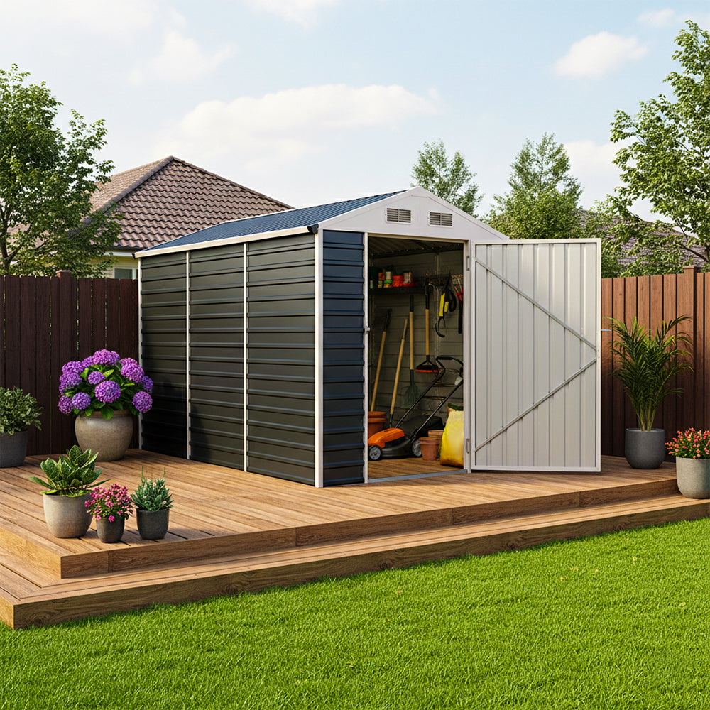 6ft Metal Lockable Garden Storage Shed Apex Roof Ventilated
