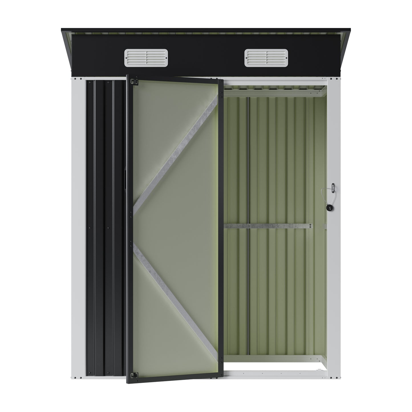 5x3FT Galvanised Metal Garden Shed With Pent Roof Lockable Door