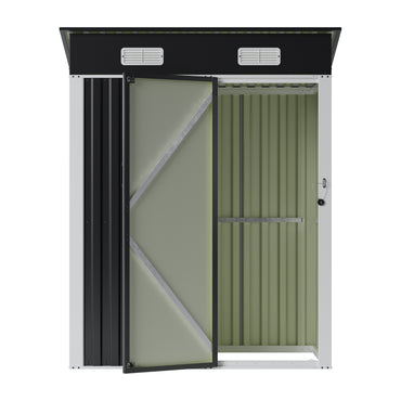 5x3FT Galvanised Metal Garden Shed With Pent Roof Lockable Door