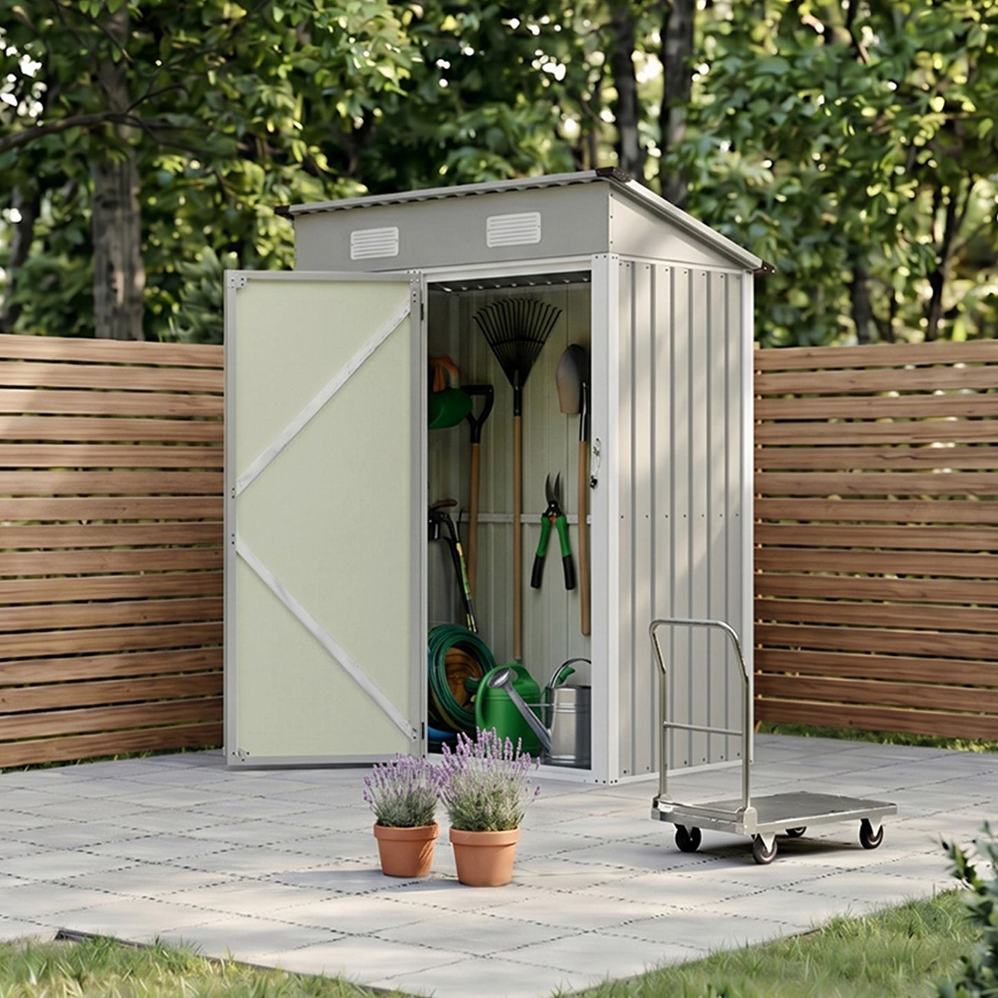 5x3FT Galvanised Metal Garden Shed With Pent Roof Lockable Door