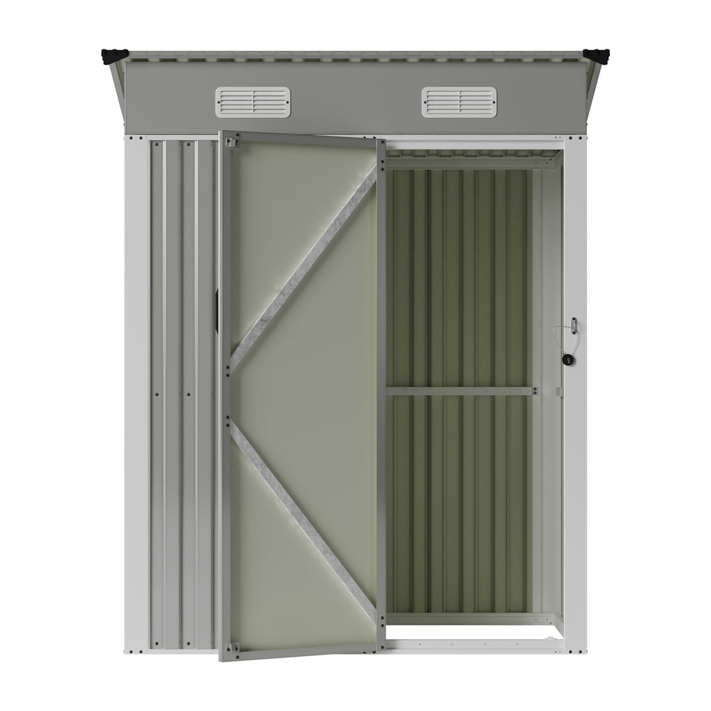 5x3FT Galvanised Metal Garden Shed With Pent Roof Lockable Door