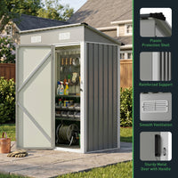5x3FT Galvanised Metal Garden Shed With Pent Roof Lockable Door