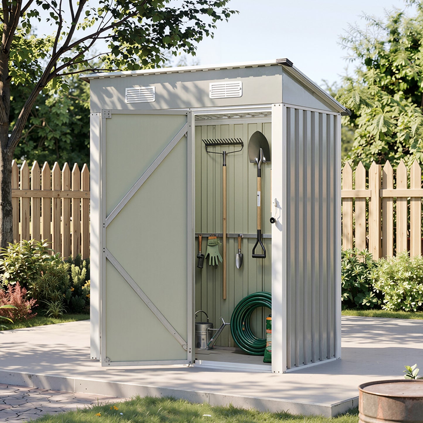 5x3FT Galvanised Metal Garden Shed With Pent Roof Lockable Door