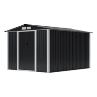 8x10FT Metal Garden Shed With Apex Roof Lockable Double Sliding Doors
