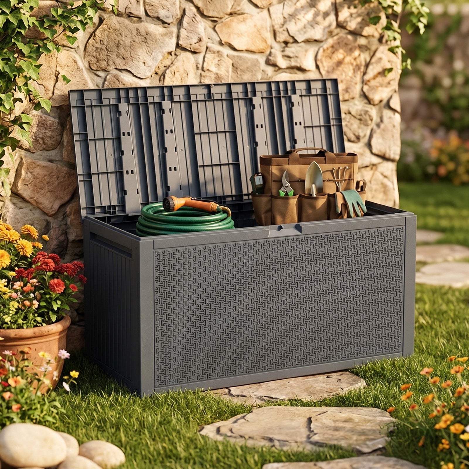 340L Outdoor Storage Box Waterproof Garden Cushion Box With Lockable Lid