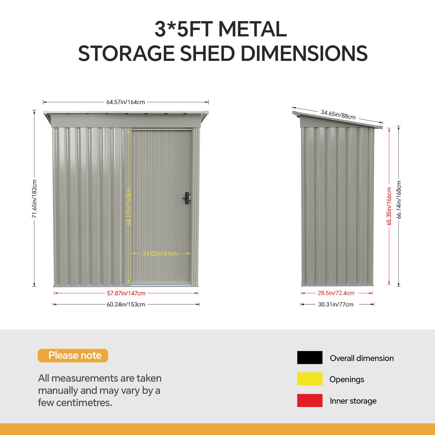 3x5ft Metal Lockable Garden Storage Shed With Sliding Door