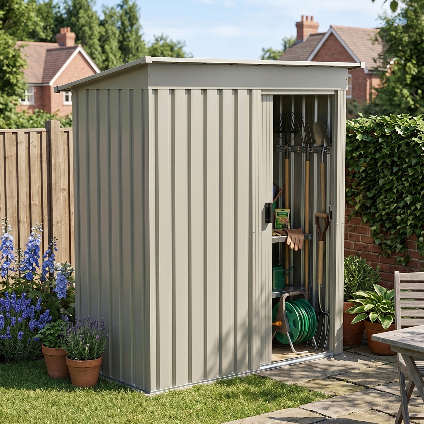 3x5ft Metal Lockable Garden Storage Shed With Sliding Door