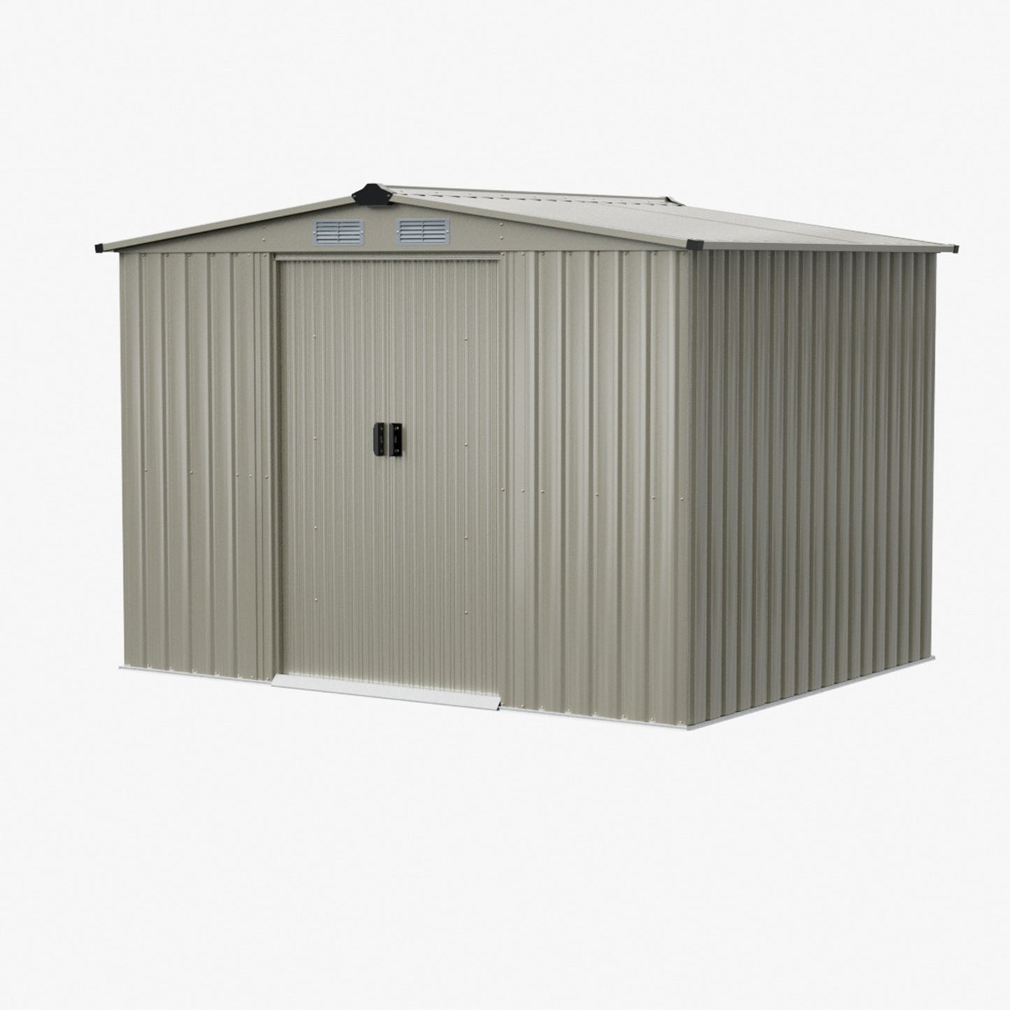 6x8FT Wood Grain Metal Garden Shed With Double Sliding Doors Apex Roof