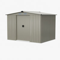 6x8FT Wood Grain Metal Garden Shed With Double Sliding Doors Apex Roof