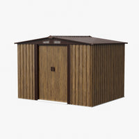 6x8FT Wood Grain Metal Garden Shed With Double Sliding Doors Apex Roof