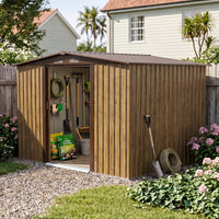 6x8FT Wood Grain Metal Garden Shed With Double Sliding Doors Apex Roof