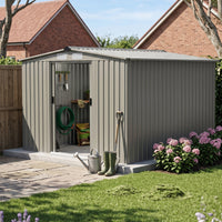 8x8ft Apex Roof Metal Garden Storage Shed With Sliding Doors