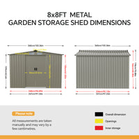 8x8ft Apex Roof Metal Garden Storage Shed With Sliding Doors