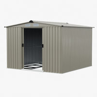 8x8ft Apex Roof Metal Garden Storage Shed With Sliding Doors