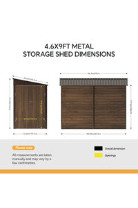4.6 x 9FT Metal Pent Roof Garden Tool Storage Shed With Double Doors And Hooks