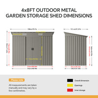 4x8FT Metal Wood Grain/Grey Aluminium Outdoor Garden Tool Storage Shed with Lockable Doors