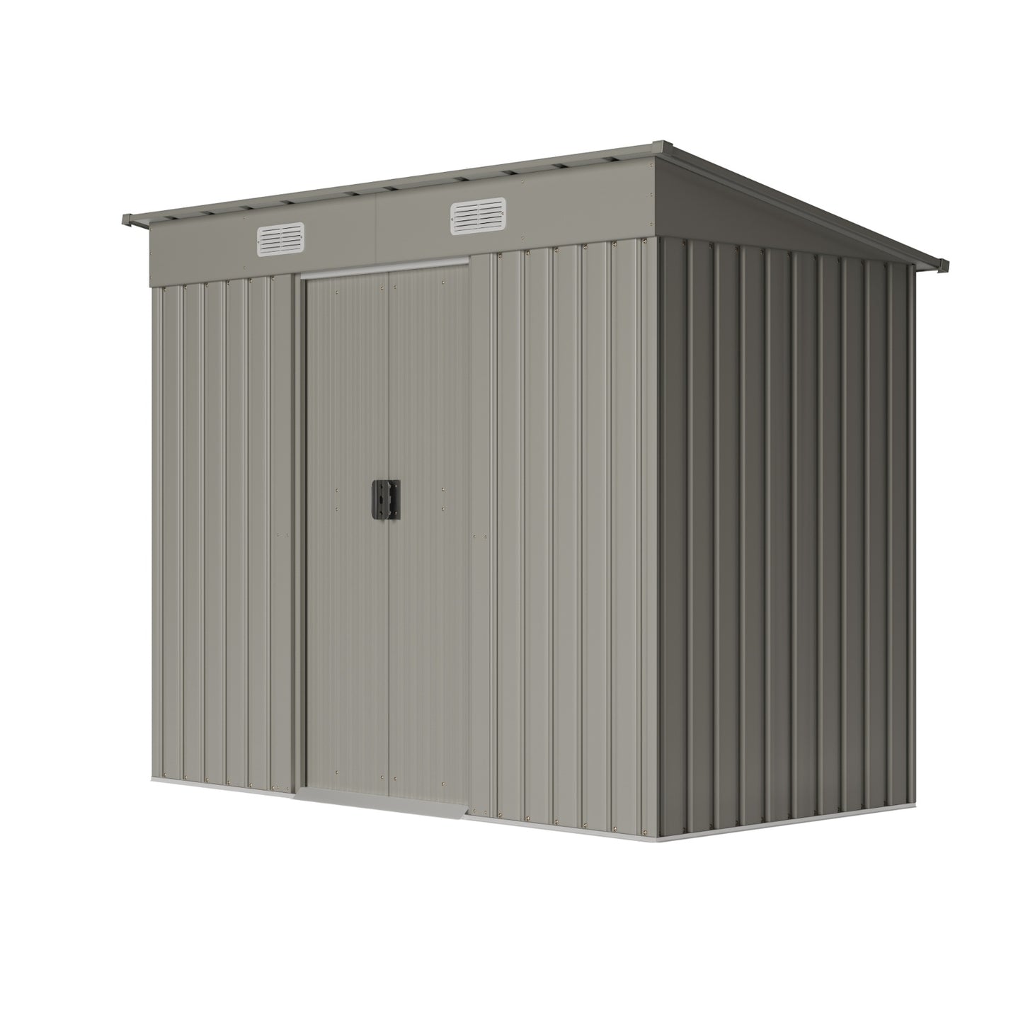 4x8FT Metal Wood Grain/Grey Aluminium Outdoor Garden Tool Storage Shed with Lockable Doors
