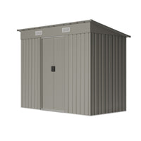 4x8FT Metal Wood Grain/Grey Aluminium Outdoor Garden Tool Storage Shed with Lockable Doors