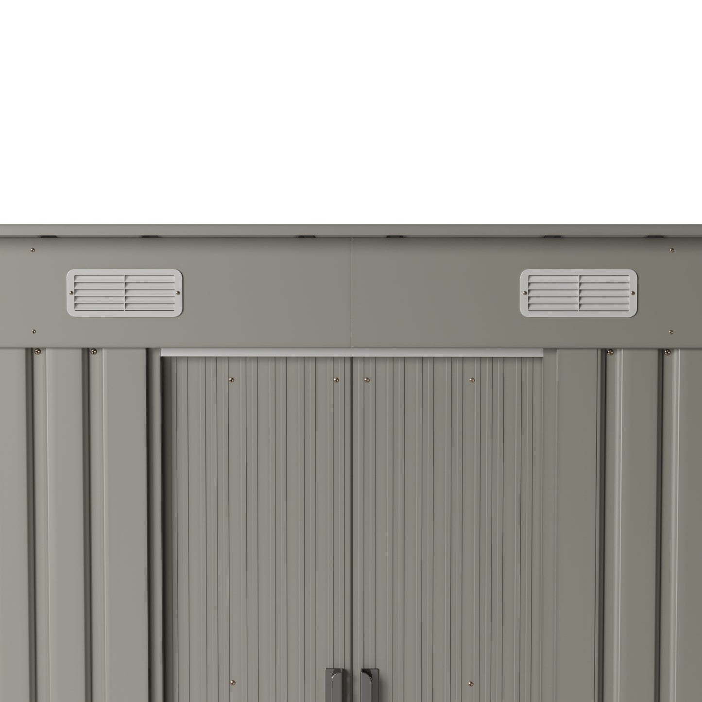 4x8FT Metal Wood Grain/Grey Aluminium Outdoor Garden Tool Storage Shed with Lockable Doors