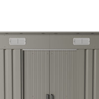 4x8FT Metal Wood Grain/Grey Aluminium Outdoor Garden Tool Storage Shed with Lockable Doors