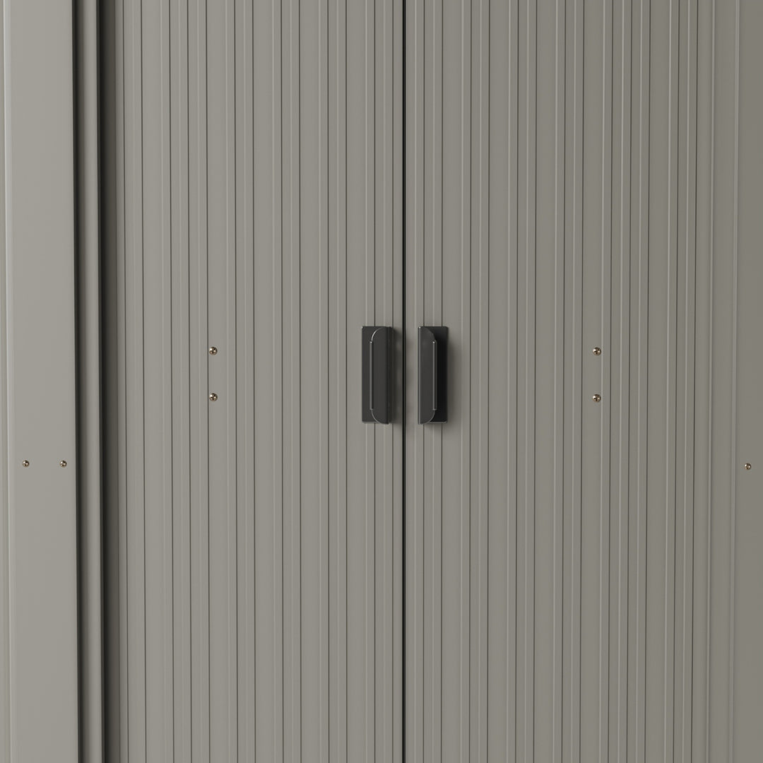 4x8FT Metal Wood Grain/Grey Aluminium Outdoor Garden Tool Storage Shed with Lockable Doors