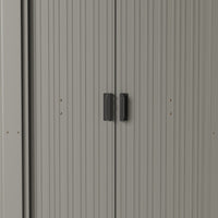4x8FT Metal Wood Grain/Grey Aluminium Outdoor Garden Tool Storage Shed with Lockable Doors