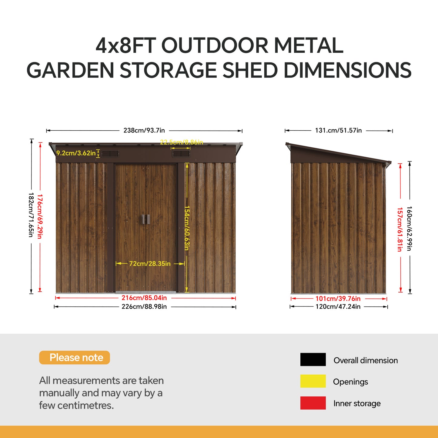 4 x 8FT Metal Wood Grain Outdoor Garden Tool Storage Shed with Lockable Doors