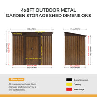 4 x 8FT Metal Wood Grain Outdoor Garden Tool Storage Shed with Lockable Doors