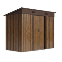 4 x 8FT Metal Wood Grain Outdoor Garden Tool Storage Shed with Lockable Doors