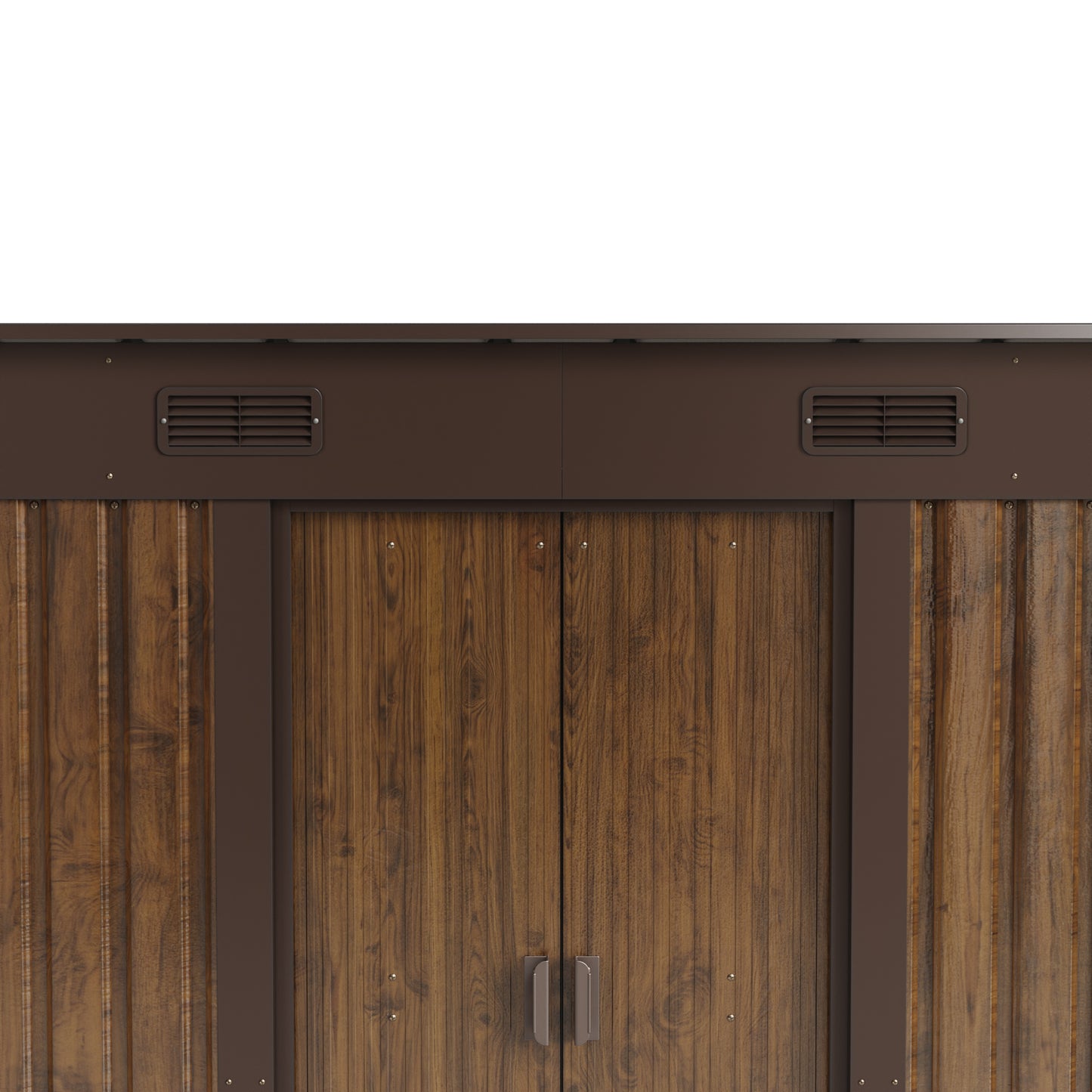4 x 8FT Metal Wood Grain Outdoor Garden Tool Storage Shed with Lockable Doors
