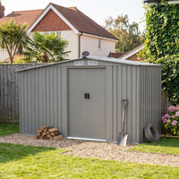 4x8FT Outdoor Metal Garden Tool Storage Shed with Log Storage