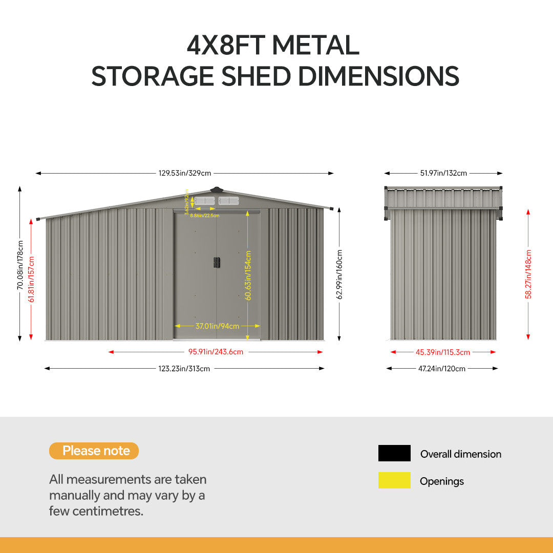 4x8FT Outdoor Metal Garden Tool Storage Shed with Log Storage