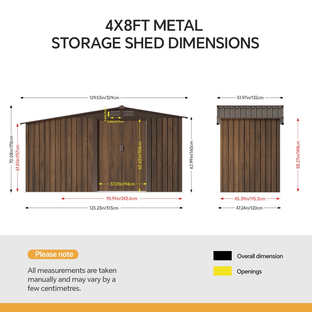 4x8FT Outdoor Metal Garden Tool Storage Shed with Log Storage