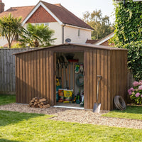 4x8FT Outdoor Metal Garden Tool Storage Shed with Log Storage