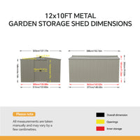 12x10FT Metal Garden Outdoor Storage Tool Shed with Double Sliding Doors