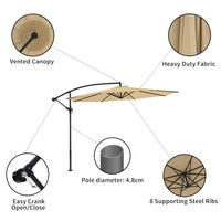 3M Taupe Sun Parasol Hanging Banana Umbrella Parasols Living and Home 