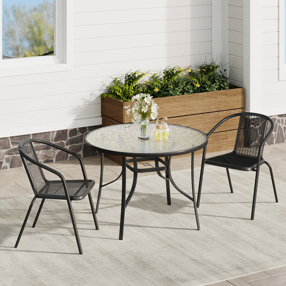 Patio Round Table With Umbrella Hole and Garden Chairs Set