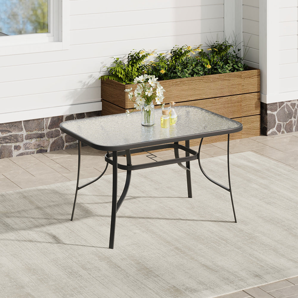 Rectangular Garden Patio Table with Folding Chairs