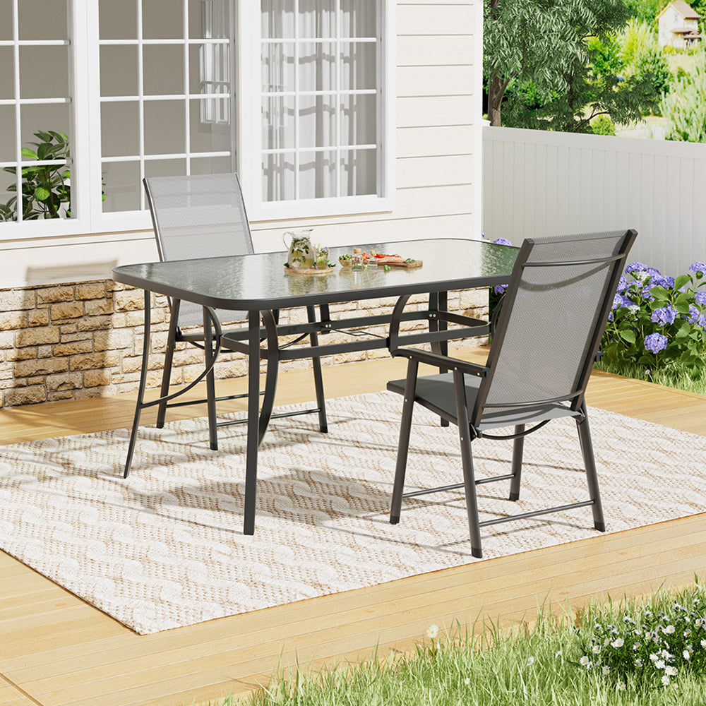 Rectangular Garden Patio Table with Folding Chairs