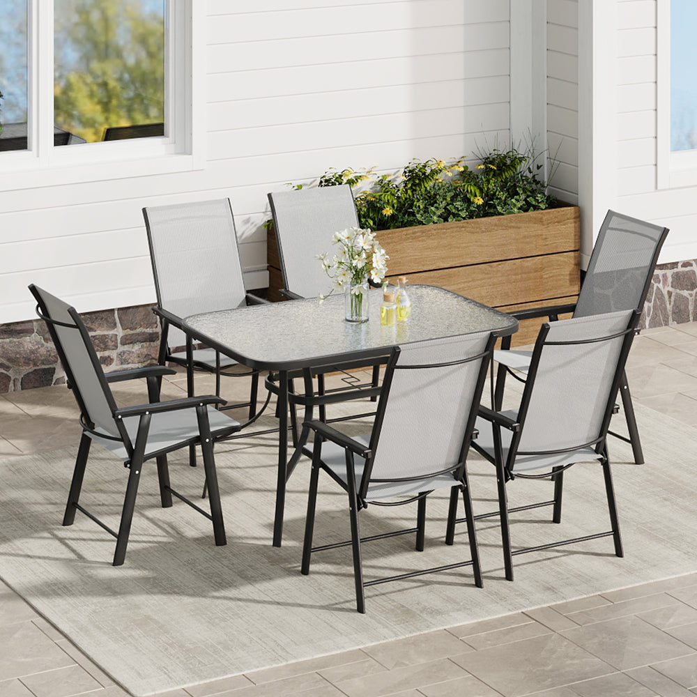 Rectangular Garden Patio Table with Folding Chairs