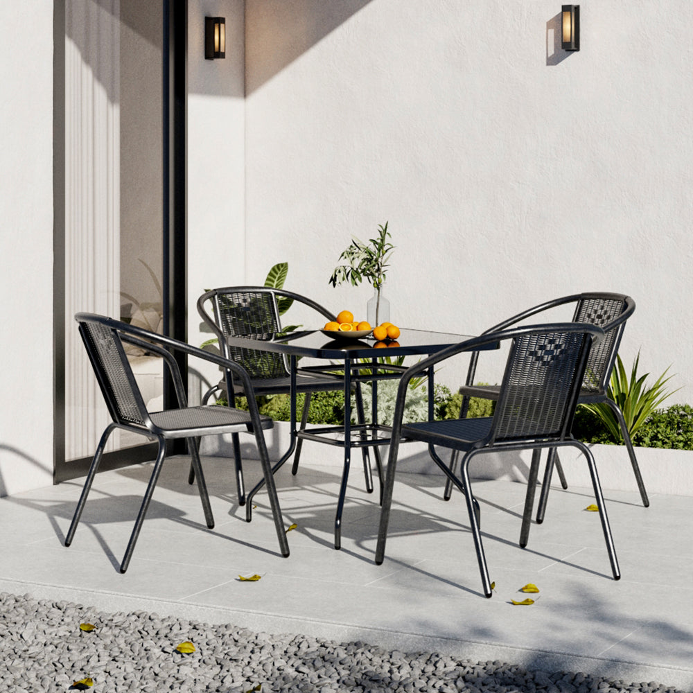 Black Round/Rectangular Garden Patio Table with Umbrella Hole