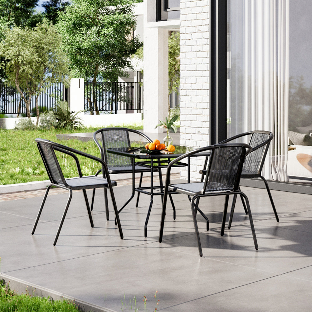 Black Round/Rectangular Garden Patio Table with Umbrella Hole