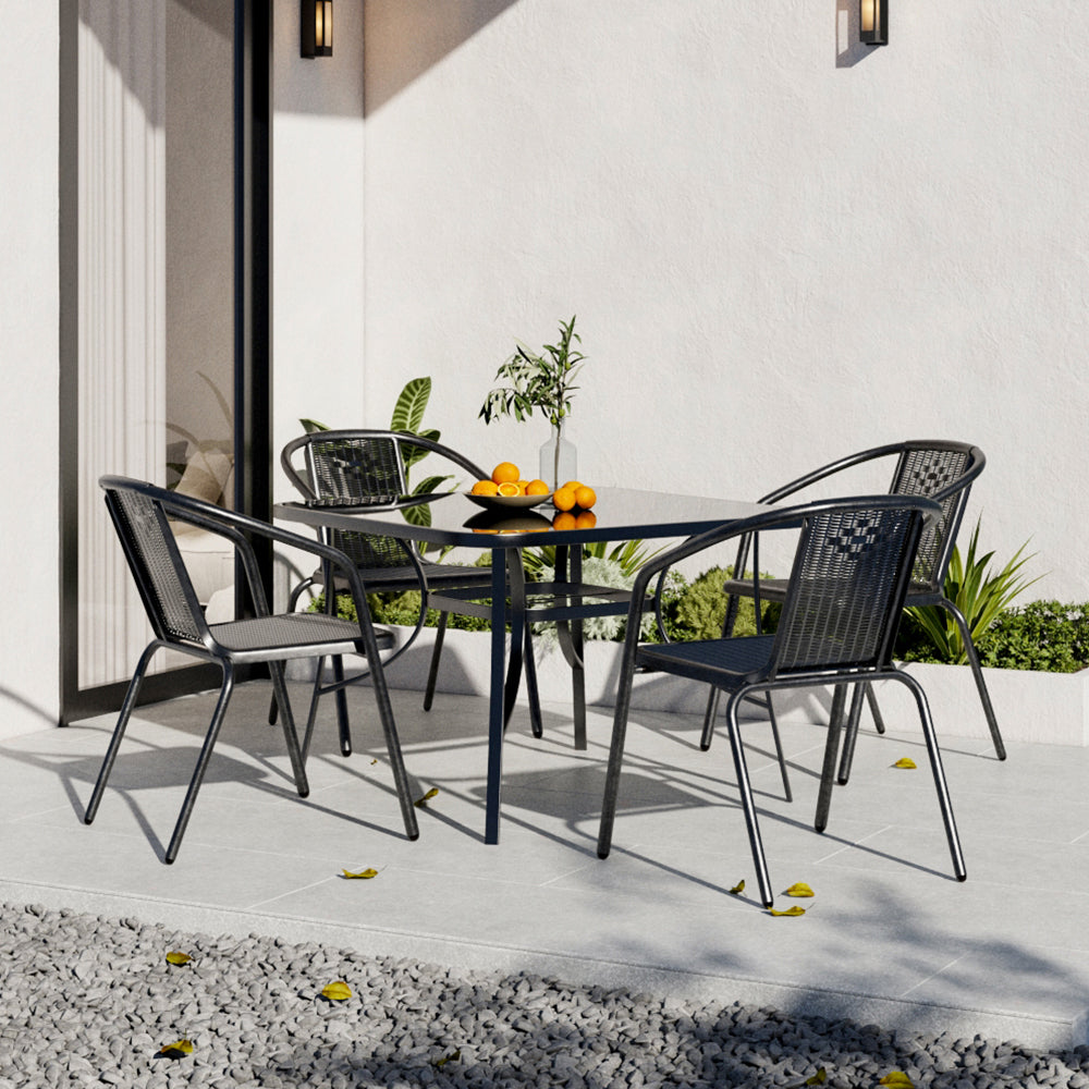 Black Round/Rectangular Garden Patio Table with Umbrella Hole