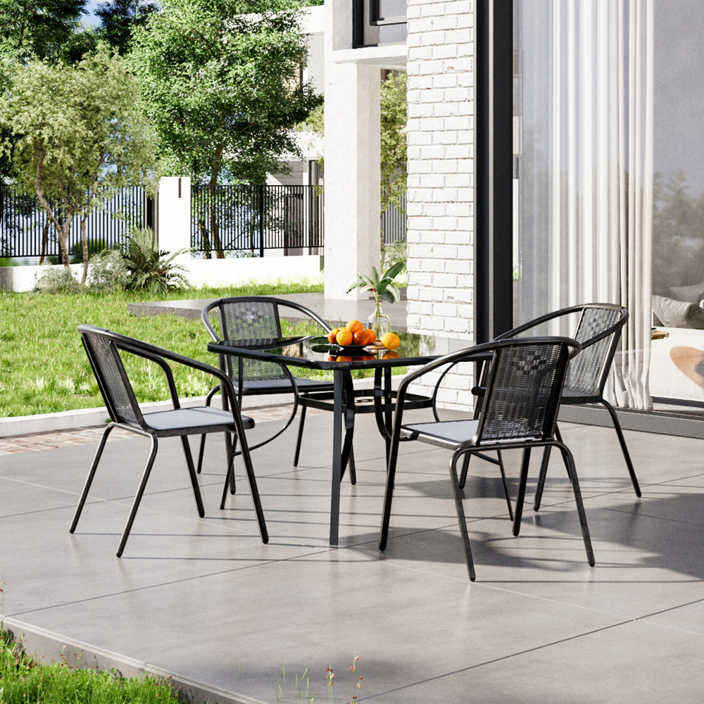 Black Round/Rectangular Garden Patio Table with Umbrella Hole