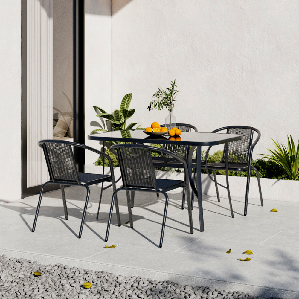Black Round/Rectangular Garden Patio Table with Umbrella Hole