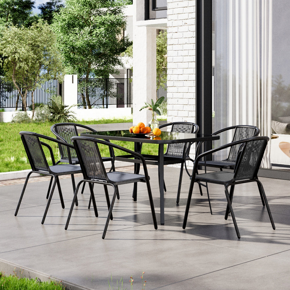 Black Round/Rectangular Garden Patio Table with Umbrella Hole